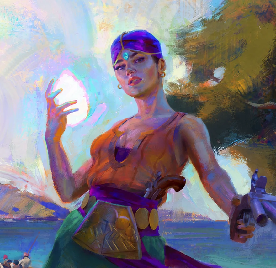 A captain holding a blazing shard of crystal